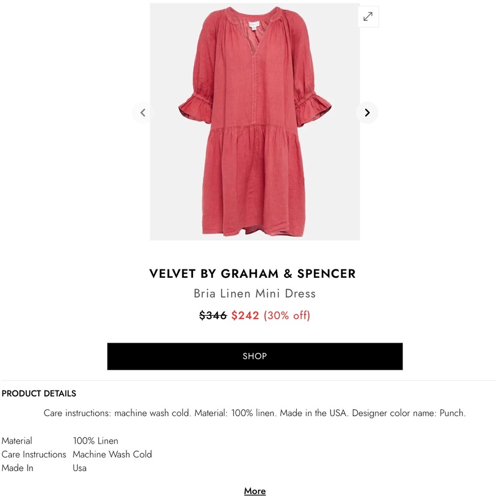 Velvet 100% Linen Mini Dress with Chic Style, size L but fits like XL- XXL - Picture 8 of 8